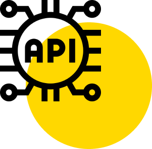 ein Prozessor, in den die API geschrieben ist, mit einem gelben Kreis im Hintergrund